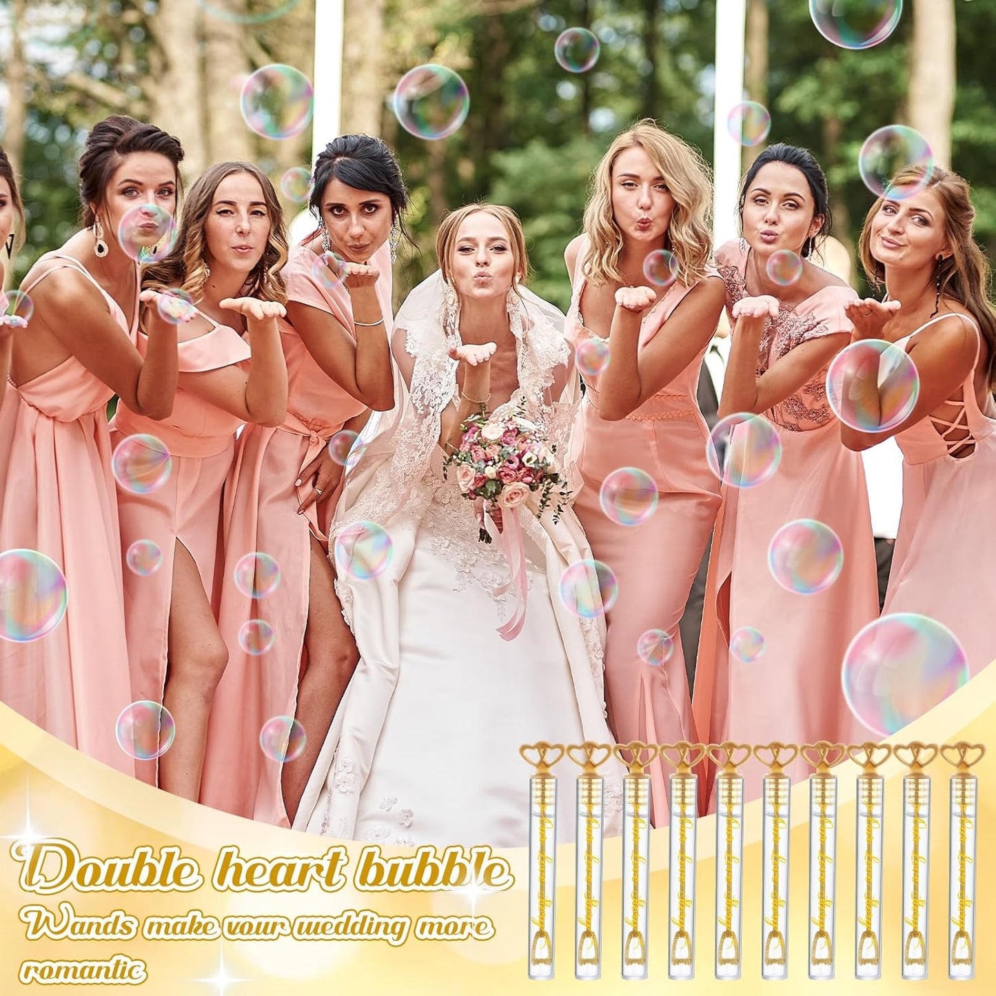 150 Pcs Bubble Wands Bulk for Wedding Party Mini Heart Wand with Bubble Solution for Wedding Bridal Showers Valentine Anniversary Graduation Birthday Supplies (Gold,Our Love Story)