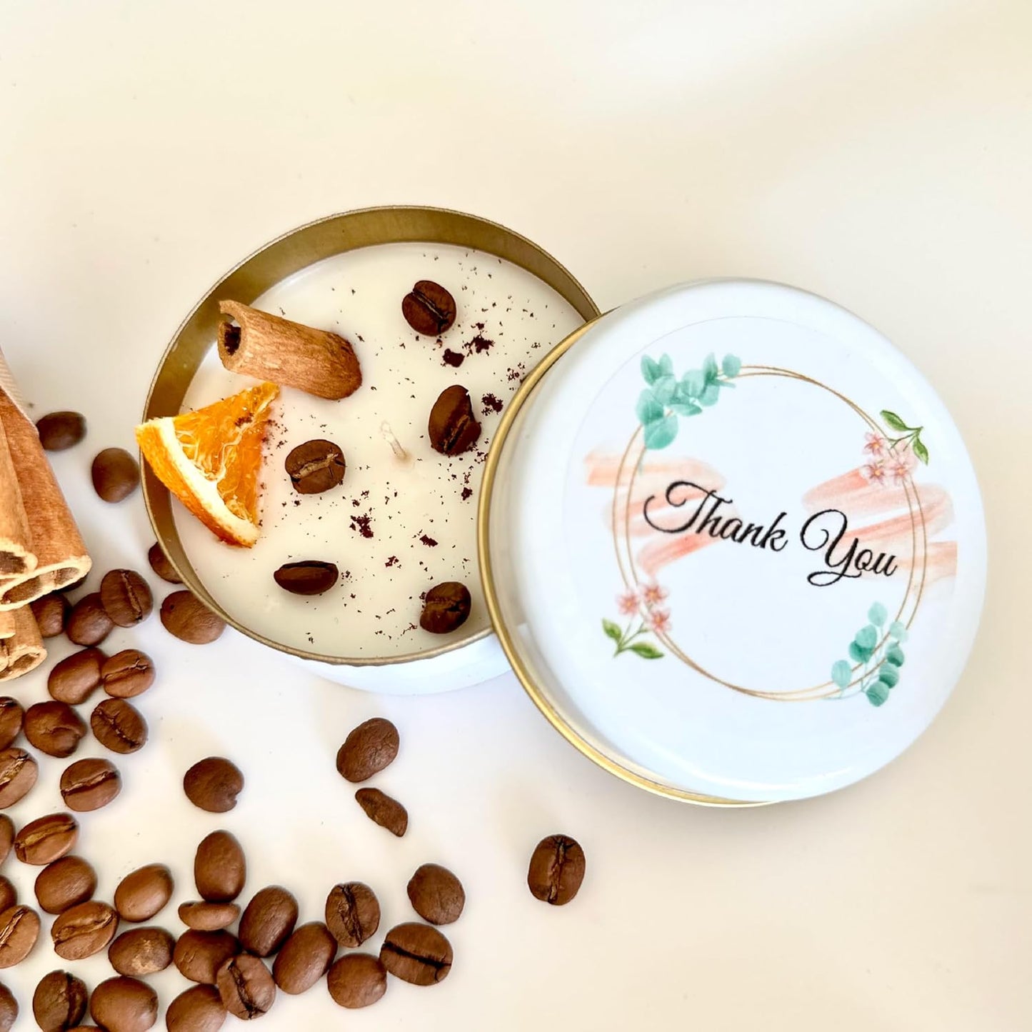 Coffee Scented Soy Wax Candle Favors with Hand-Placed Orange and Cinnamon Stick - Handmade Gift Set for Wedding Guest - Bridal Shower Baby Shower Birthday (80 Pieces)