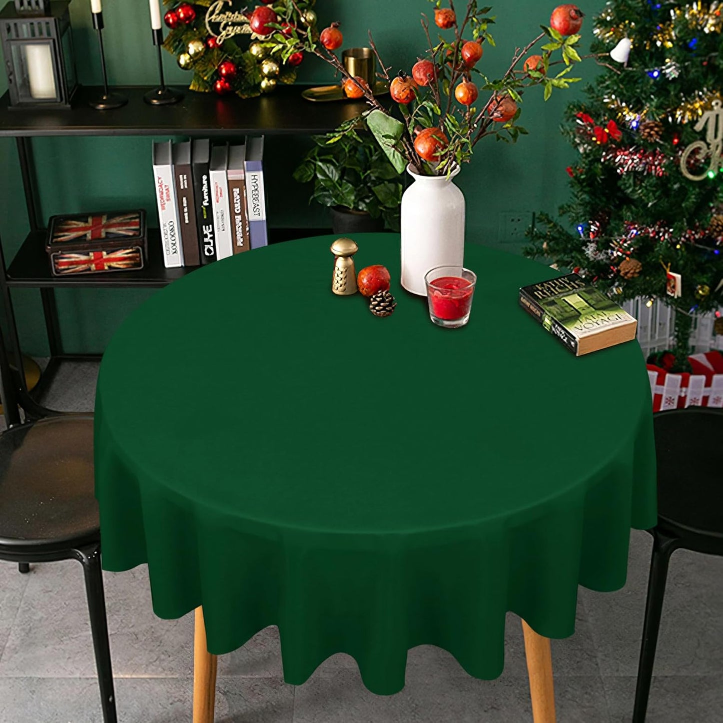 sancua Round Tablecloth - 80 Inch - Water Resistant Spill Proof Washable Polyester Table Cloth Decorative Fabric Table Cover for Dining Tables, Buffet Parties and Camping, Hunter Green
