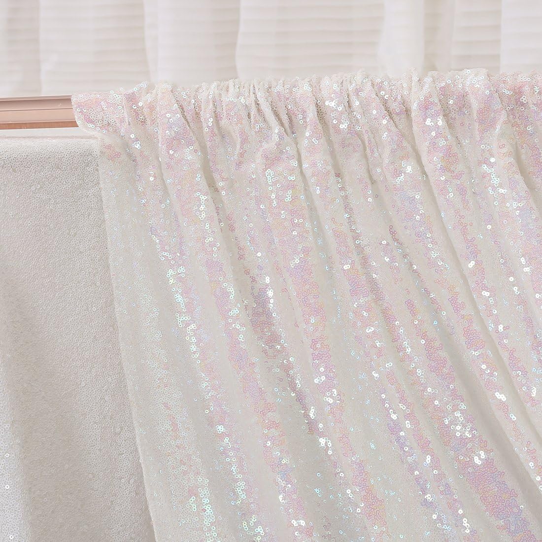 Poise3EHome 8FT x 8FT Iridescent Sequin Photography Backdrop Curtain for Party Decoration, Iridescent