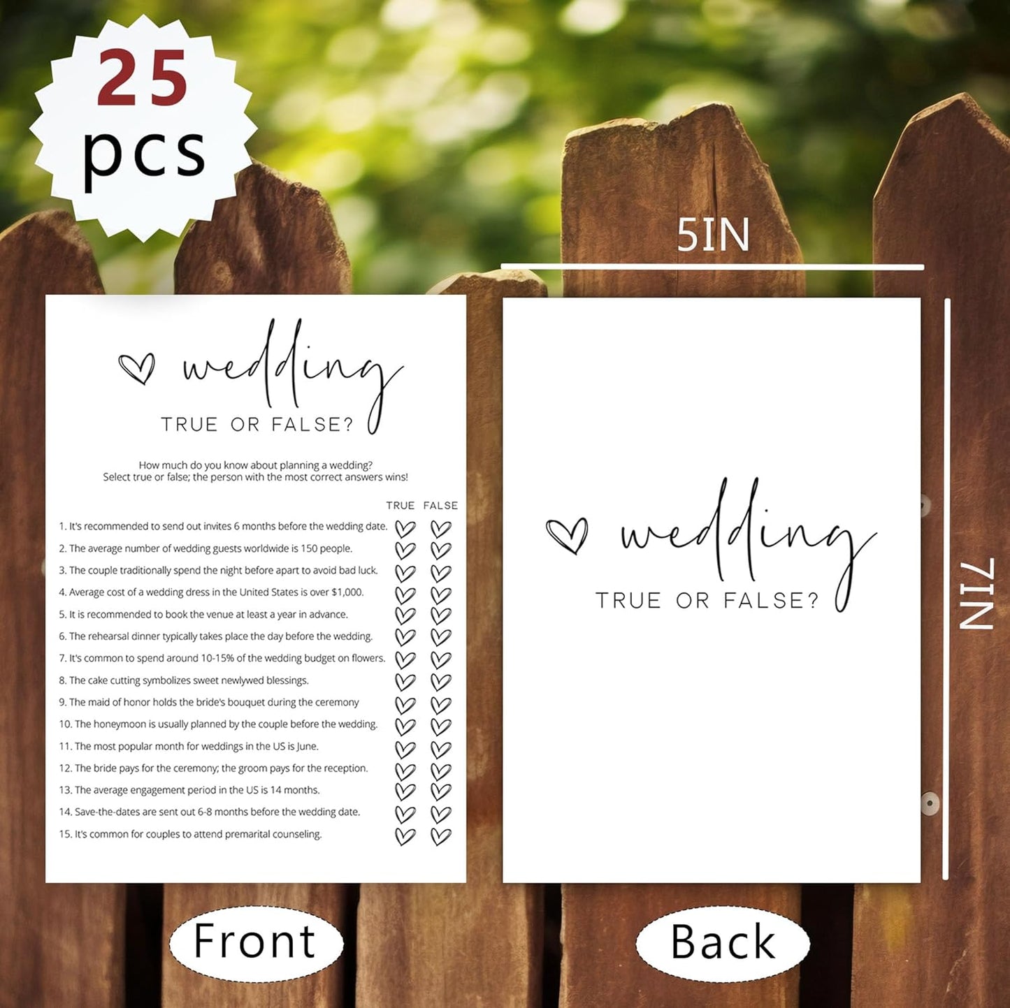 Bridal Shower Games, True or False, 25Pcs Minimalist White Double-Sided Bridal Game Cards with 1 Answer Key, Wedding Shower Games for Guests, Engagement Bachelorette Party Supplies - A07
