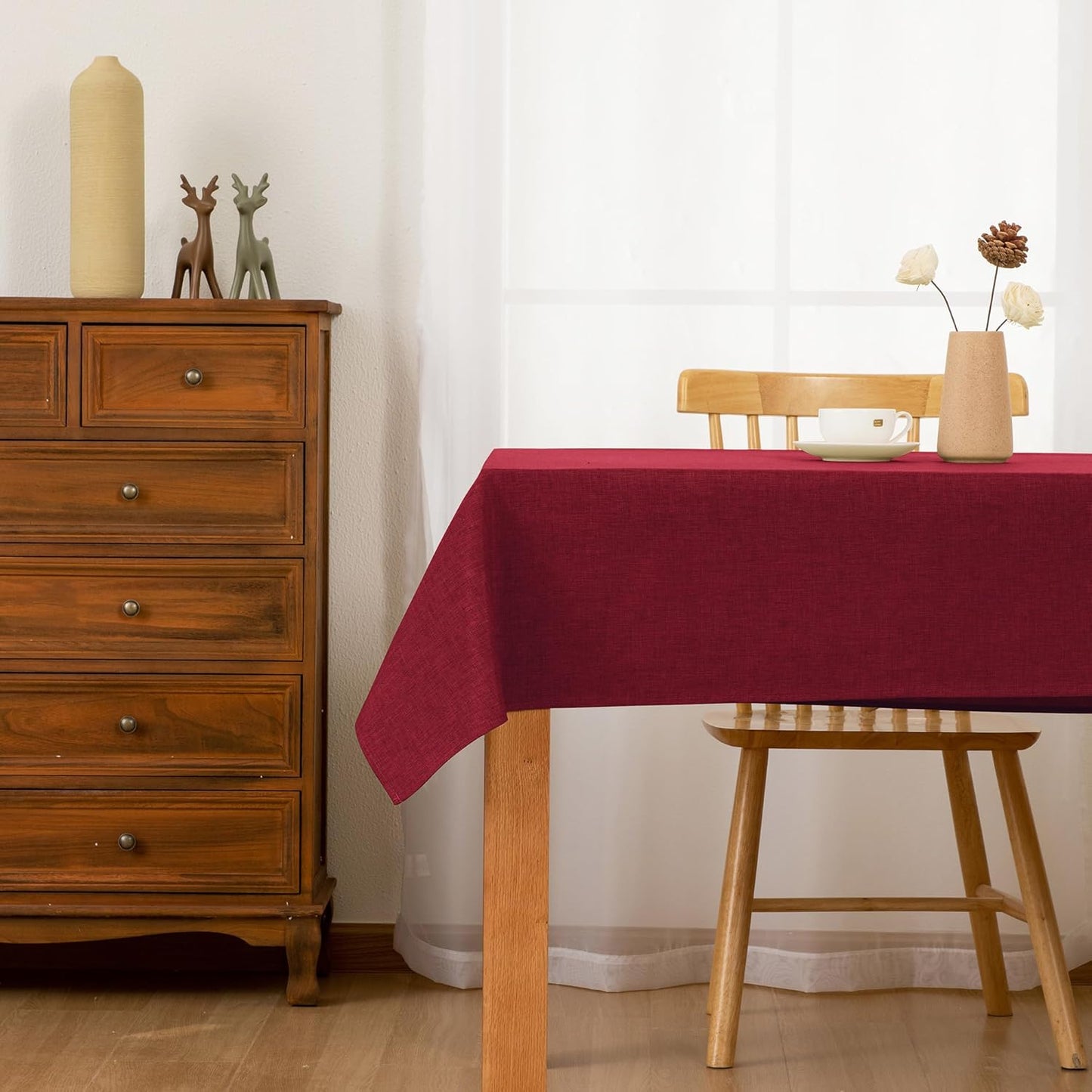 Hiasan Faux Linen Rectangle Tablecloth - Wrinkle and Stain Resistant Washable Table Cloth for Kitchen Dining Room Holiday Table Cover for Dinner, Red, 70 x 108 Inch