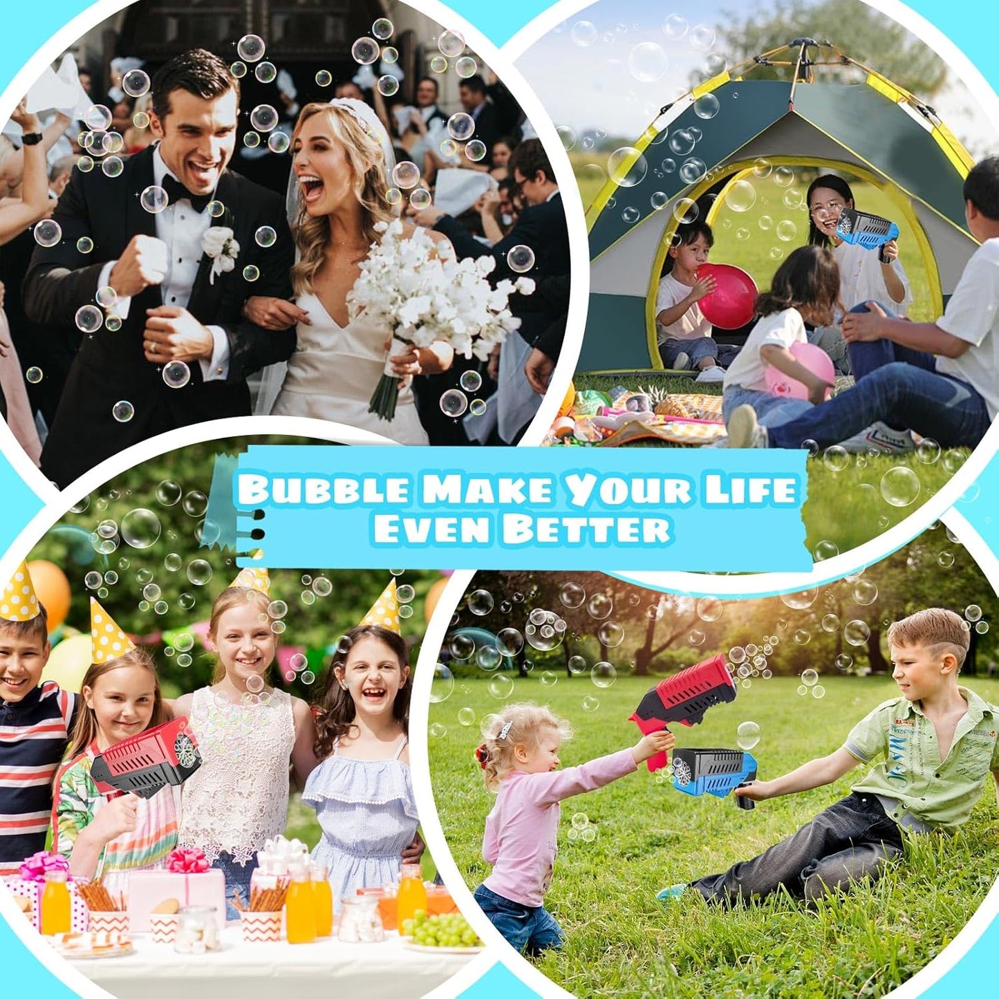 SHCKE Bubble Gun for Kids 2 Packs,Bubble Machine for Kids, 8 Holes Bubble Blaster Gun for Toddlers with LED Lights & Solution, Easter, Party Favor, Outdoor Toys for Boys & Girls