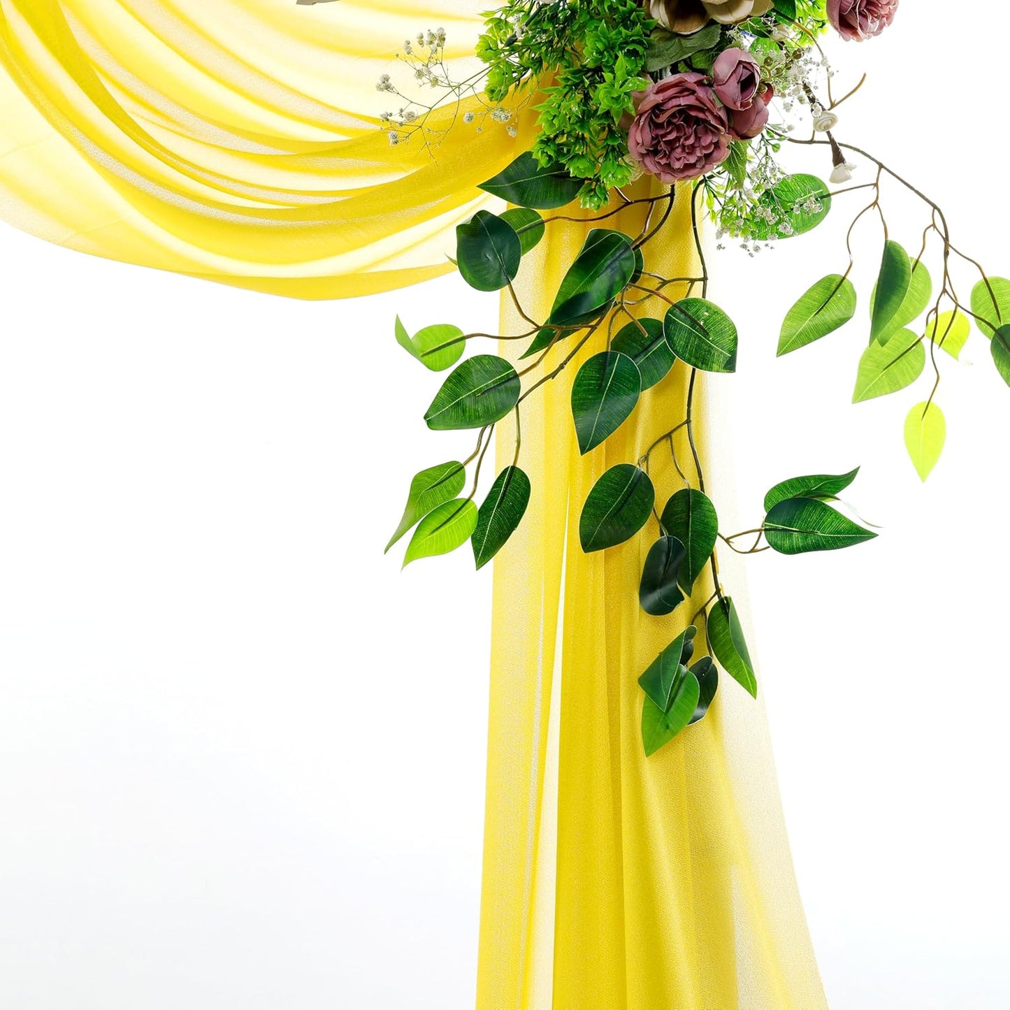 VDS Pack of 2 Panel (30 Inch X 100 Feet) Wedding Arch Draping Fabric Sheer Chiffon Fabric Drapery for Wedding Ceremony Reception Swag Backdrop Canopy Chuppah ARBO Altars Decoration (Yellow)