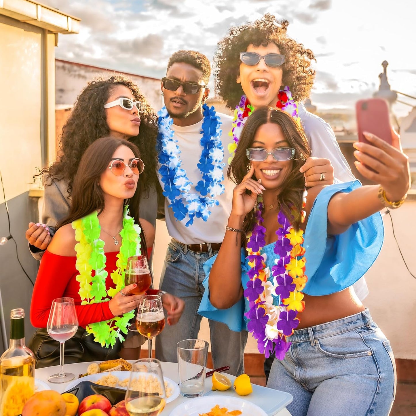 Luau Party Decorations, 36PCS Hawaiian Themed Leis Necklace Costume Accessories, Colorful Hawaiian Leis Tropical Theme Silk Flower Clothing Accessories Bulk, Hawaii Flower Lays Summer Pool Supplies