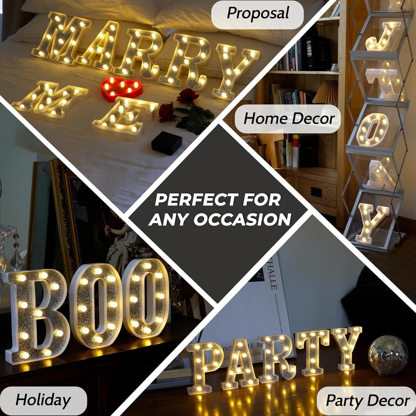 Marquee Light Up Letters, Glitter Silver LED Letter Lights Battery Powered Alphabet Letter Sign for Night Light Wedding Birthday Party Cafe Bar Decoration Girls Room Decor - C