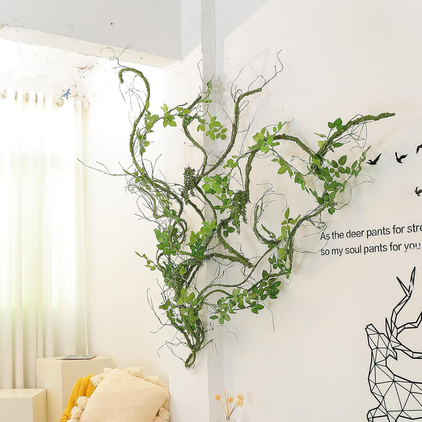 118 inch Big Artificial Green Tree Branches Ivy Grapevine Garland Fake Tree Trunk Wall Door Hanging Plants Twigs Moss for Garden Home Wedding Outdoor Jungle Leaves Room Decoration