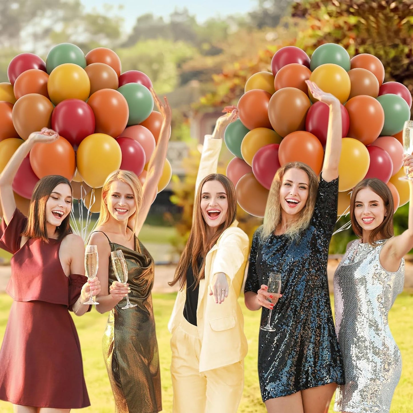 60pcs Fall Balloons, Thanksgiving Balloons 12inch with Burgundy Brown Sage Green Burnt Orange Mustard Yellow Dusty Pink Balloon for Fall Birthday Party Decorations