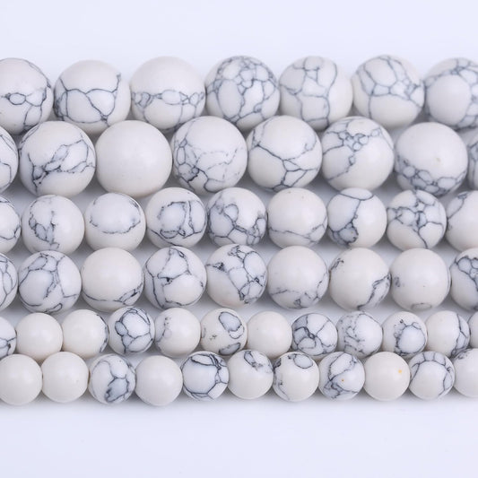 Natural White Turquoise Stone Beads Gemstone Round Crystal Energy Jade Beads Stone Beads for Jewelry Making DIY Bracelet Necklace Jewelry Making 1 Strand 15.5inch 35PCS 10MM