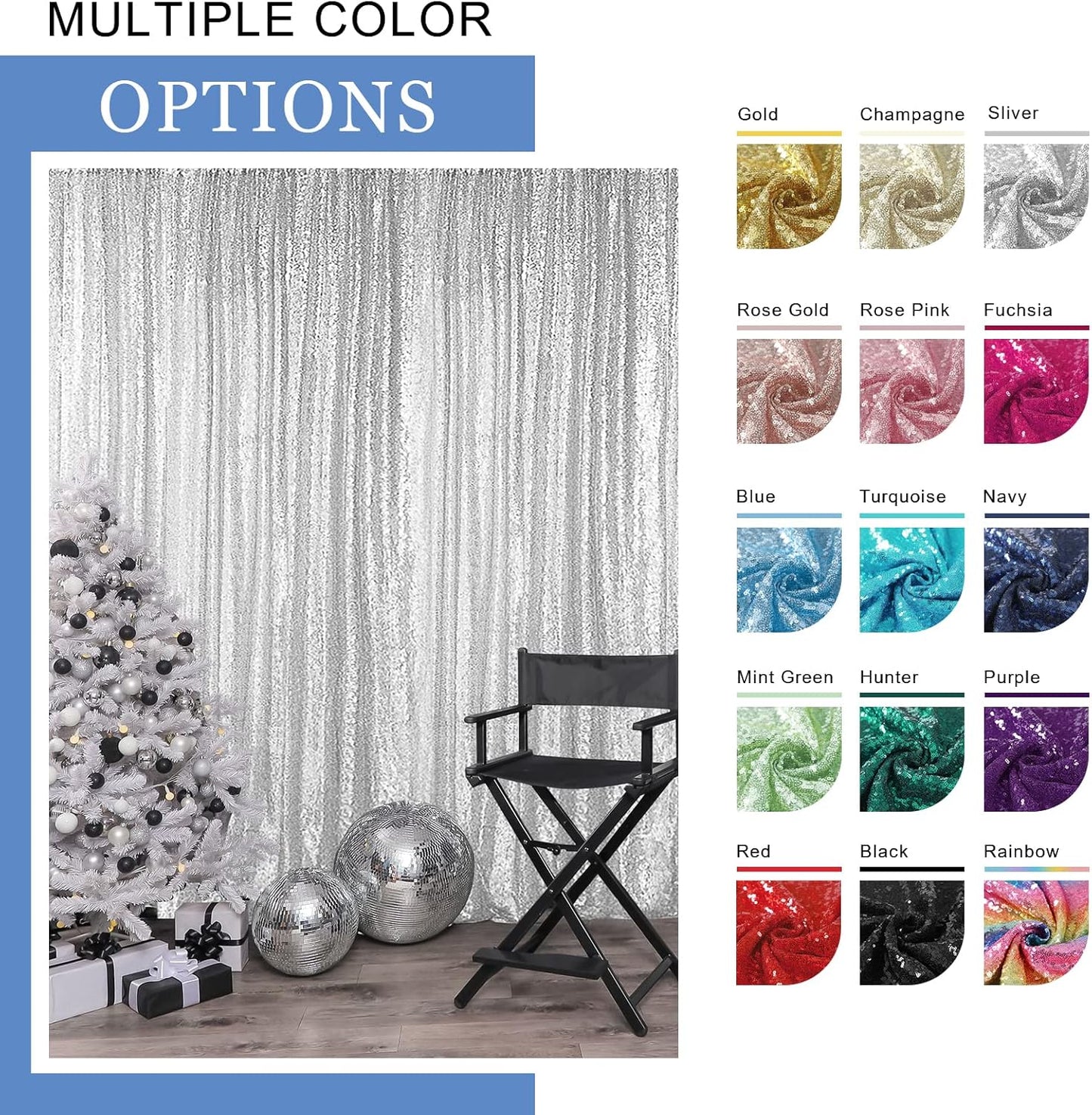 Hahuho Turquoise Sequin Backdrop Curtain, 4PCS 2FTx8FT Glitter Backdrop Curtain for Parties, Christmas, Wedding, Party Decoration（4 Panels, 2FT x 8FT, Turquoise