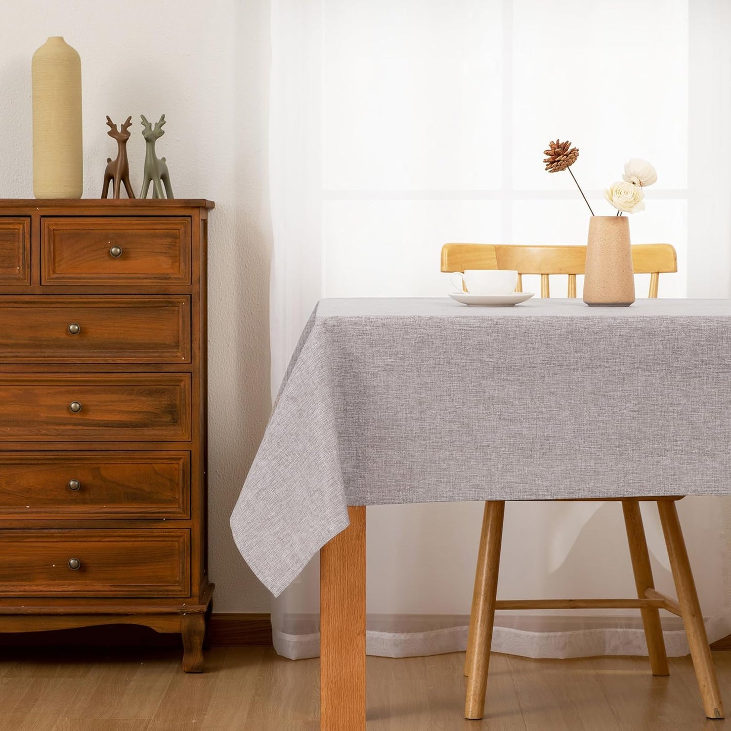 Hiasan Faux Linen Rectangle Tablecloth - Wrinkle and Stain Resistant Washable Table Cloth for Kitchen Dining Room Holiday Table Cover for Party Dinner, Stone, 60 x 84 Inch