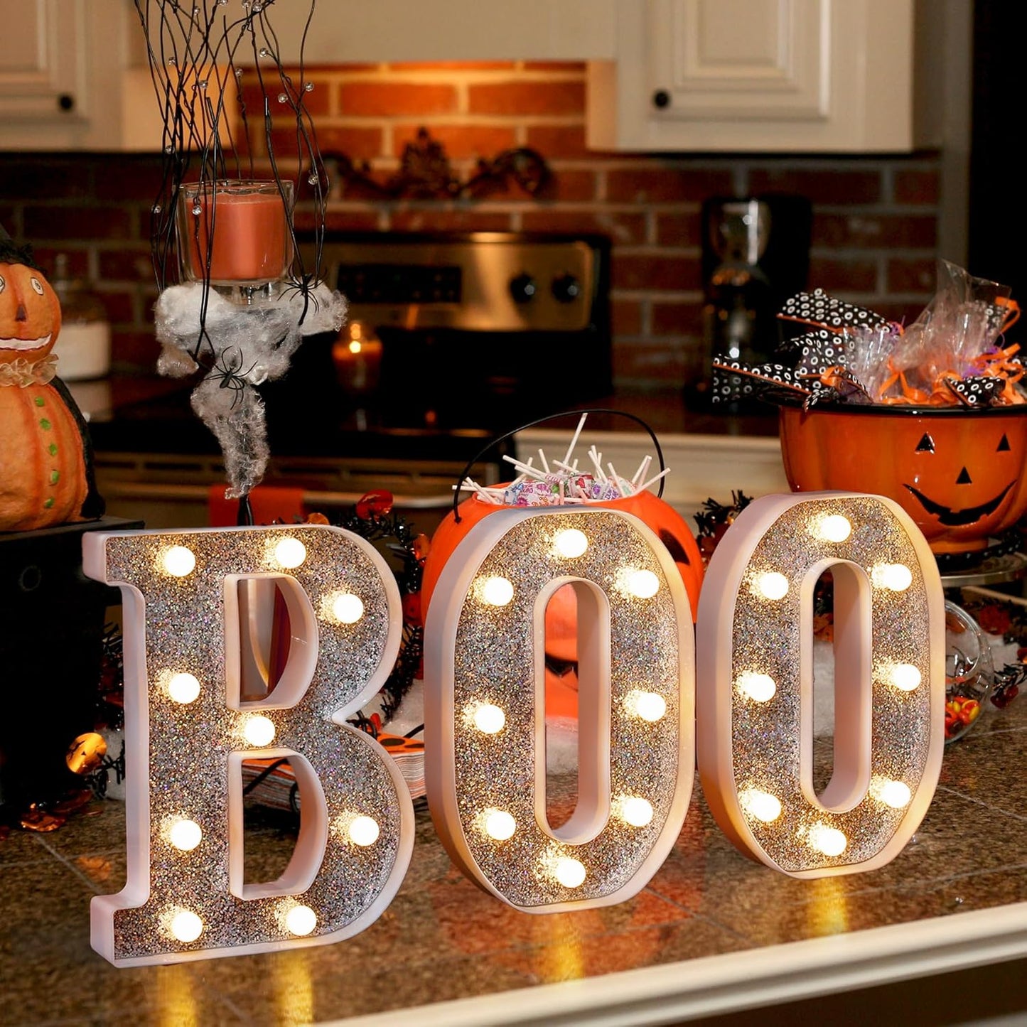 Marquee Light Up Letters, Glitter Silver LED Letter Lights Battery Powered Alphabet Letter Sign for Night Light Wedding Birthday Party Cafe Bar Decoration Girls Room Decor - Number 6