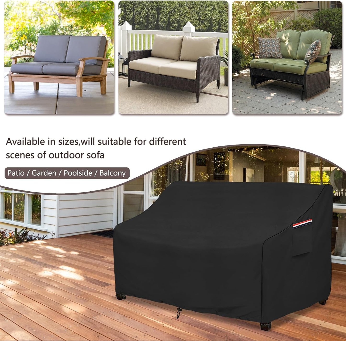 okcool Heavy Duty Patio Sofa Cover, 100% Waterproof 3-Seater Outdoor Sofa Cover Fits up to 79W x 38D x 35H Inches, Lawn Patio Furniture Covers,Black