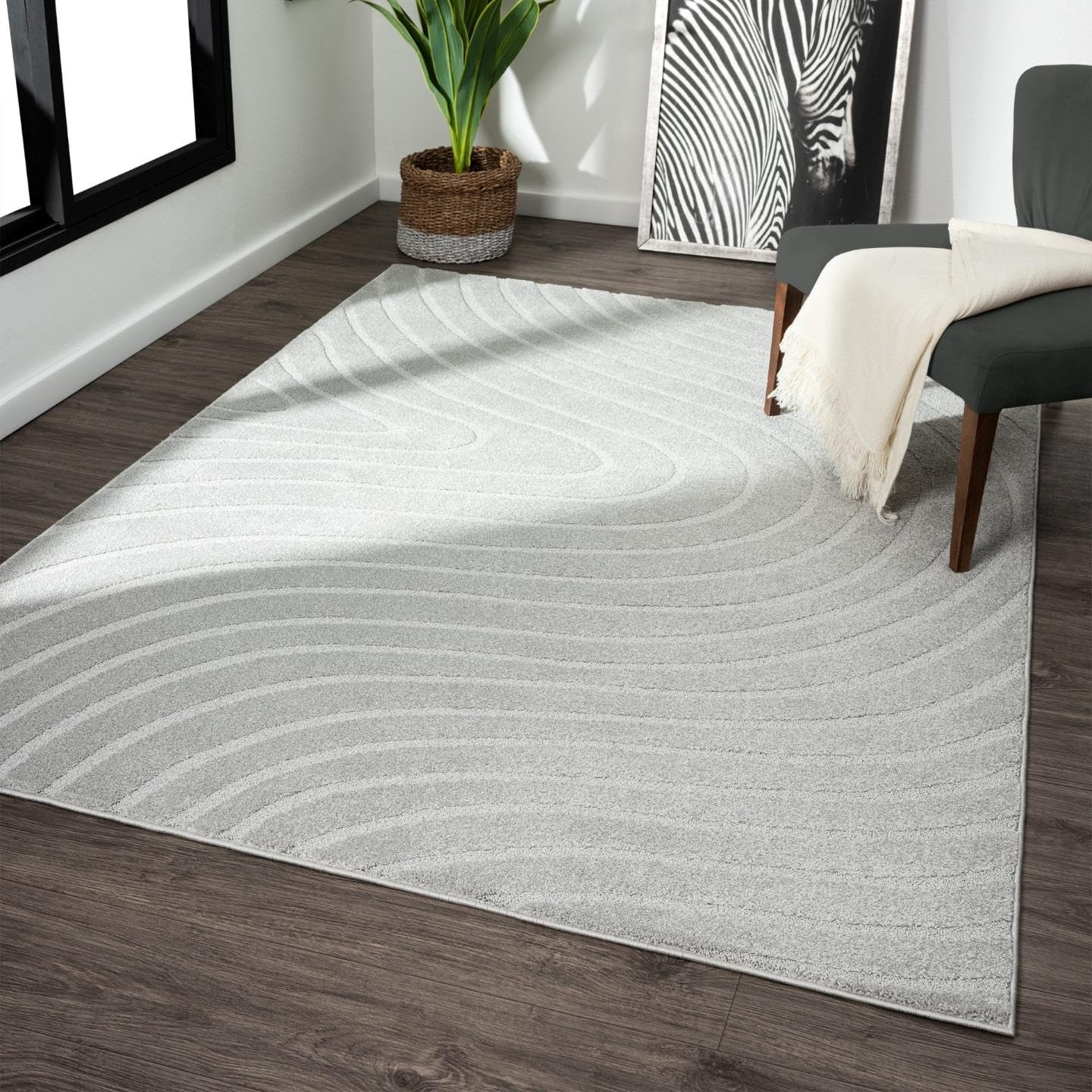 LUXE WEAVERS Modern Geometric Wave Gray 4x6 Area Rug