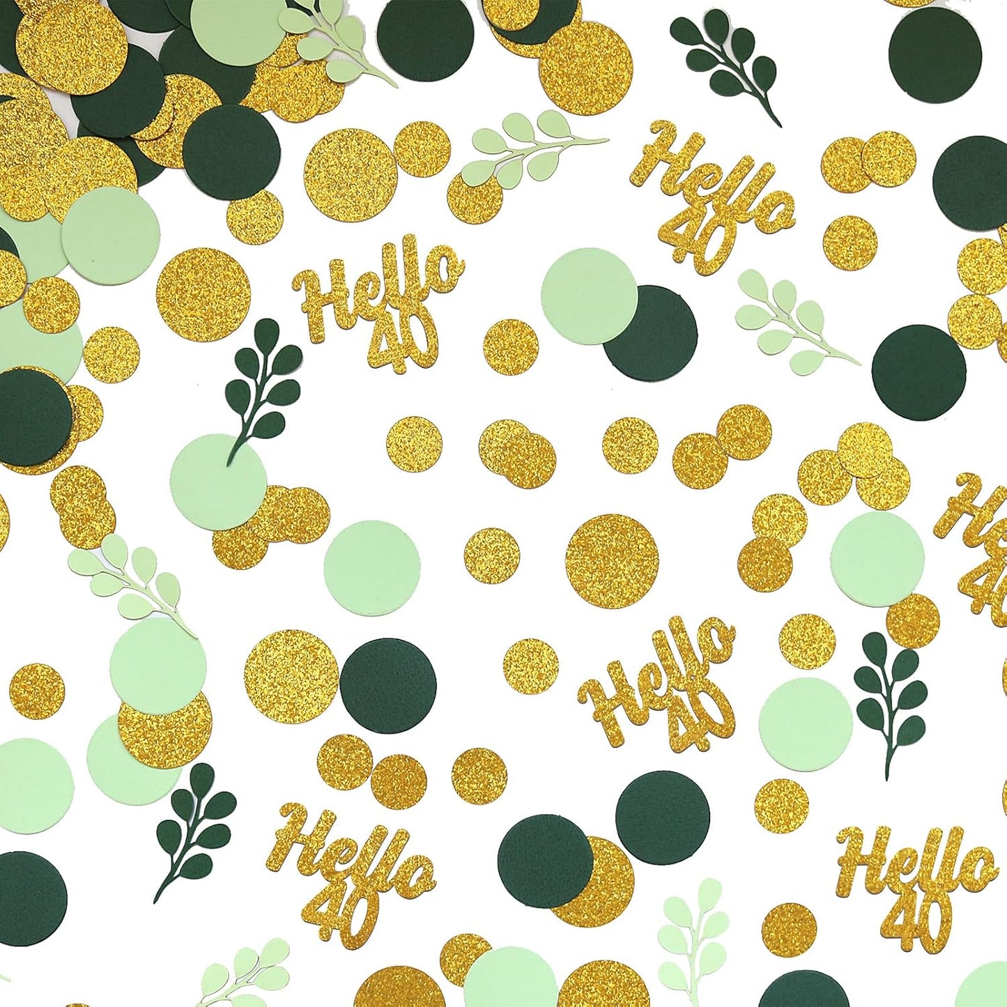 300PC Gold Glitter and Sage Green Happy 40th Birthday Decorations for Men/Women Greenery 40th Birthday Confetti for Table Forty Party Decor Supplies