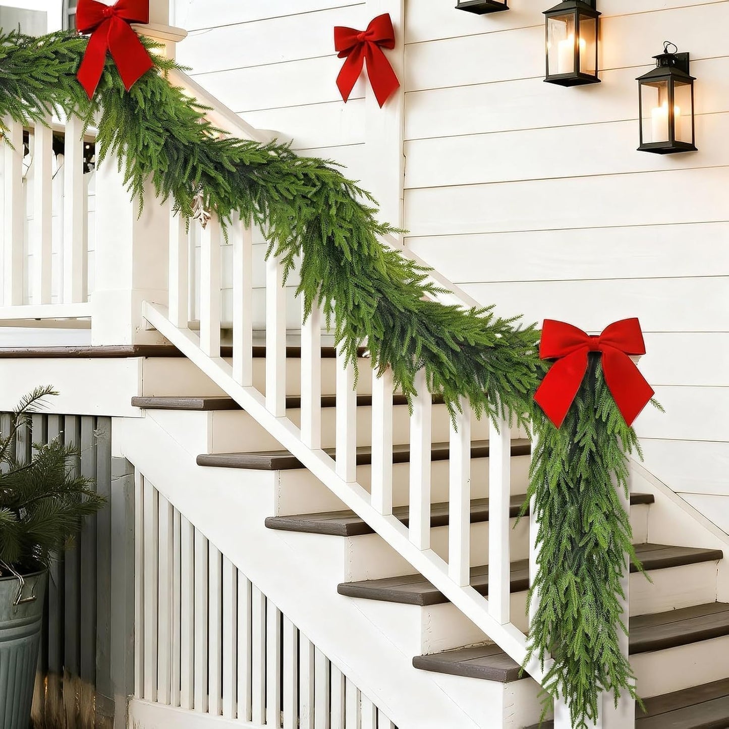 9FT Christmas Artificial Norfolk Pine Garland for Fireplace - Realistic Faux Greenery Fake Garland for Holiday,Table, Window,Mantel,Stairs, Home,Indoor Outdoor Decor (1PCS)