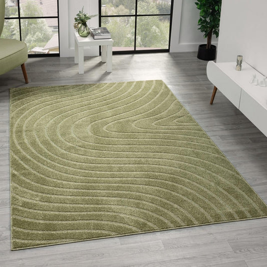 LUXE WEAVERS Modern Geometric Wave Green 6x9 Area Rug, Contemporary Stain Resistant Carpet