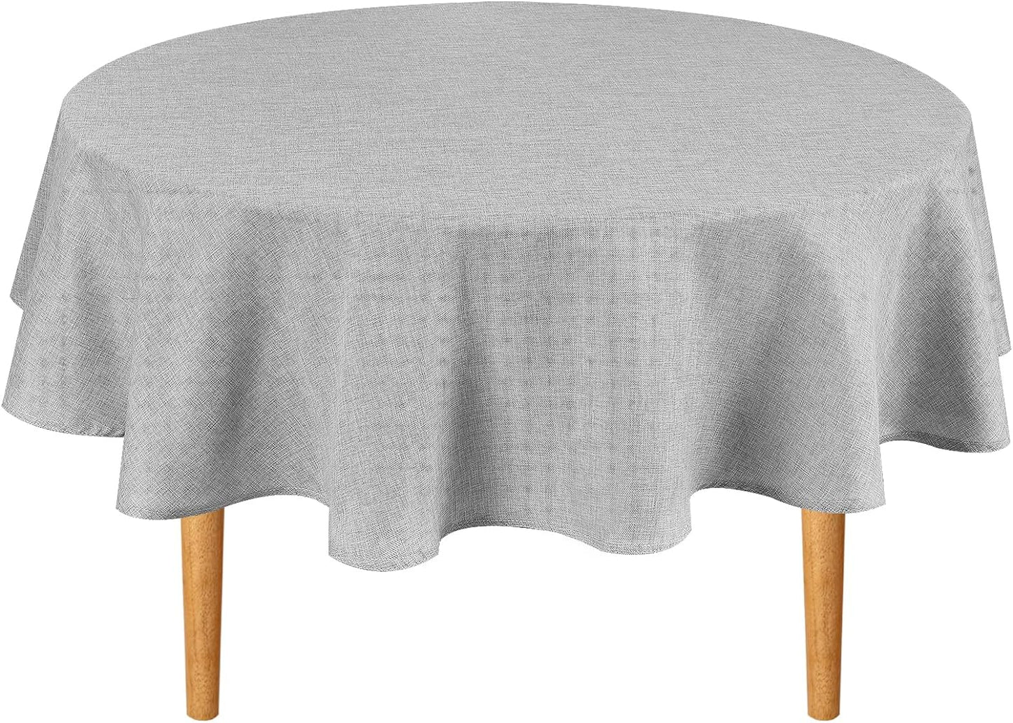 Hiasan 60 Inch Round Tablecloth Linen - Wrinkle and Stain Resistant Washable Polyester Fabric Table Cloth for Patio Dining Room Kitchen Party, Light Grey