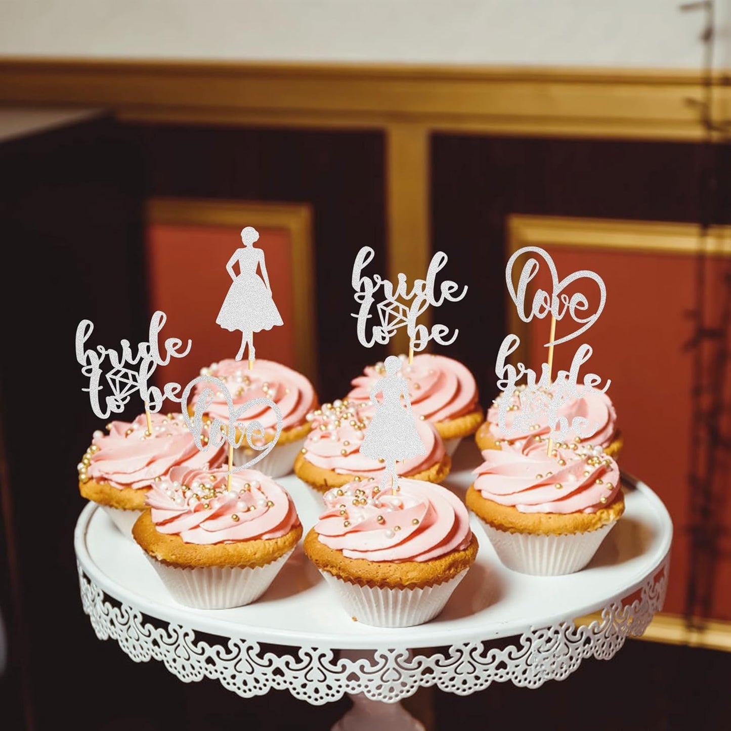 Sotpot 24PCS Bride to Be Cupcake Toppers with Heart Silver Glitter Dress Bridal Shower Cupcake Picks for Wedding Bridal Shower Wedding Engagement Party Cake Decorations