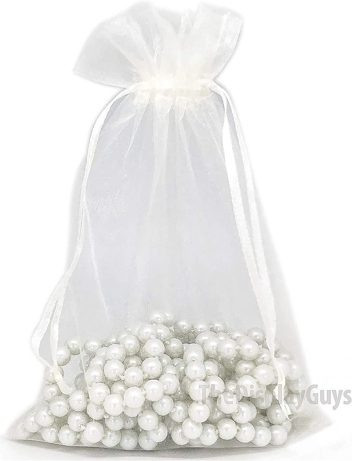 TheDisplayGuys 100-Pack 6x8 Cream/Beige Sheer Organza Gift Bags with Drawstring, Jewelry Candy Treat Wedding Party Favors Mesh Pouch