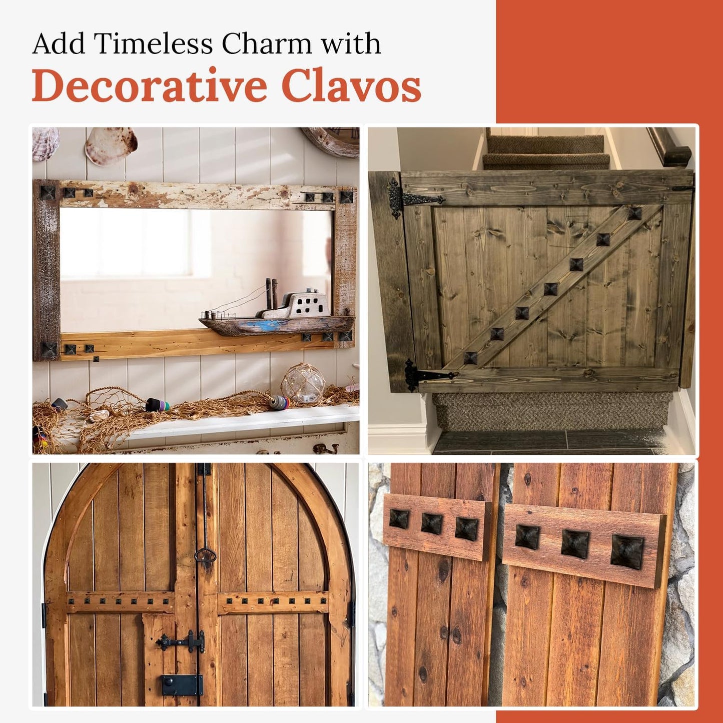 50 Pack 1.25" Square Head Iron Clavos Decorative Nails – Rusted – Handmade Rustic Square Fasteners for Farmhouse Shutters, Faux Wood Beams, Barn Doors, Shutters, and Gates – Ornamental Wood Accent