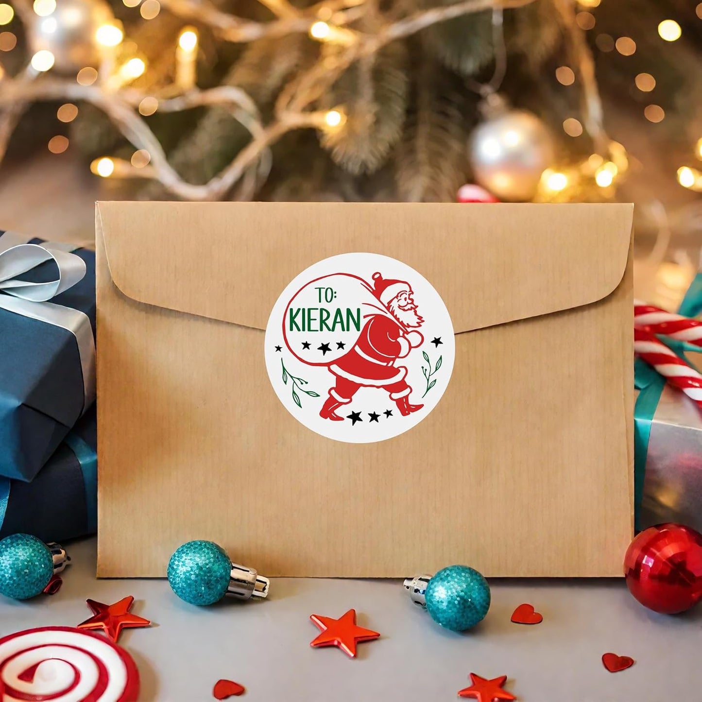 callie Personalized Christmas Stickers - Custom Name, 1.97 Inch Santa Deer Design Waterproof Merry Christmas Stickers Labels for Envelopes Seals Crafts Cards Gifts (30PCS)