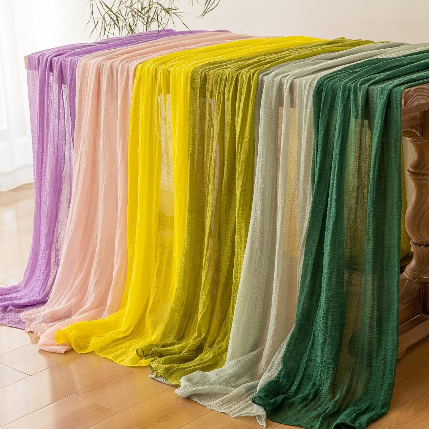 6pcs Lilac Gauze Rustic Cheesecloth Table Runner 120 Inch 10 FT for Wedding Baby Shower Bridal Shower Birthday Engagement Garden Outdoor Party Long Sheer Boho Decorations
