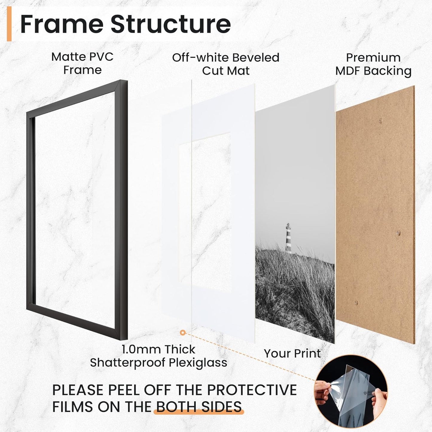 11x14 inch Picture Frame, 11x14 Photo Frames with 8x10 Removable Mat - High Definition Plexiglass - Vertical and Horizontal Display - Wall Hanging Frame - Black, 5 Pack