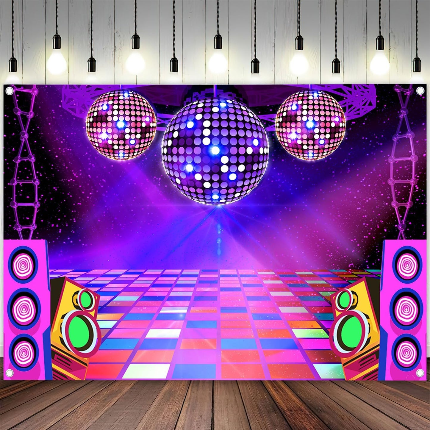 Dance Party Backdrop Retro 80s 90s Theme Stage Dance Ball Music Birthday Party Decoration DJ Photography Background 15 x 10 ft for Baby Shower Picture Photo Shoot Polyester Fabric, Blue