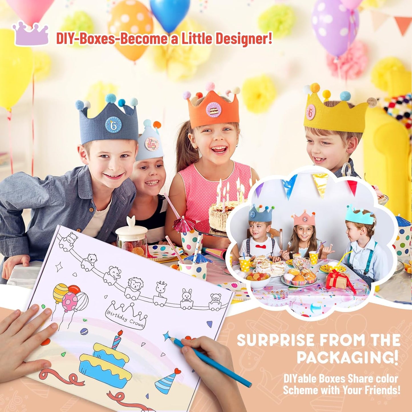 Reusable Birthday Crown with Numbers,Kids Birthday Hat Fabric Crown Pertain Kids Boy Toddler Girl Baby Bday Hats