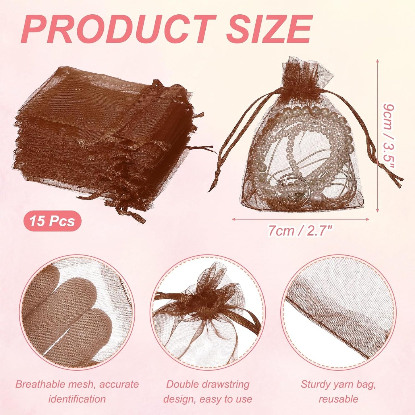 uxcell 50 Pcs Organza Gift Bags, 2.7x3.5 Inch Drawstring Pouches Jewelry Gift Bags, Small Wedding Favor Pouches for Christmas Birthday Wedding Goodie Candy Candle, Coffee