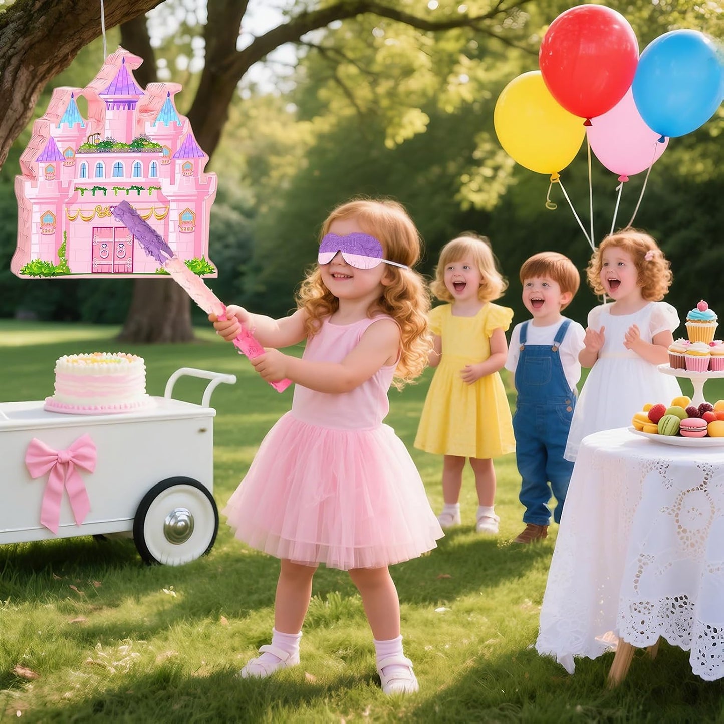Princess Castle Pinata for Girl Birthday Party Supplies Pink Decorations Fairy Cardboard Castle Piñatas Games (Pink)