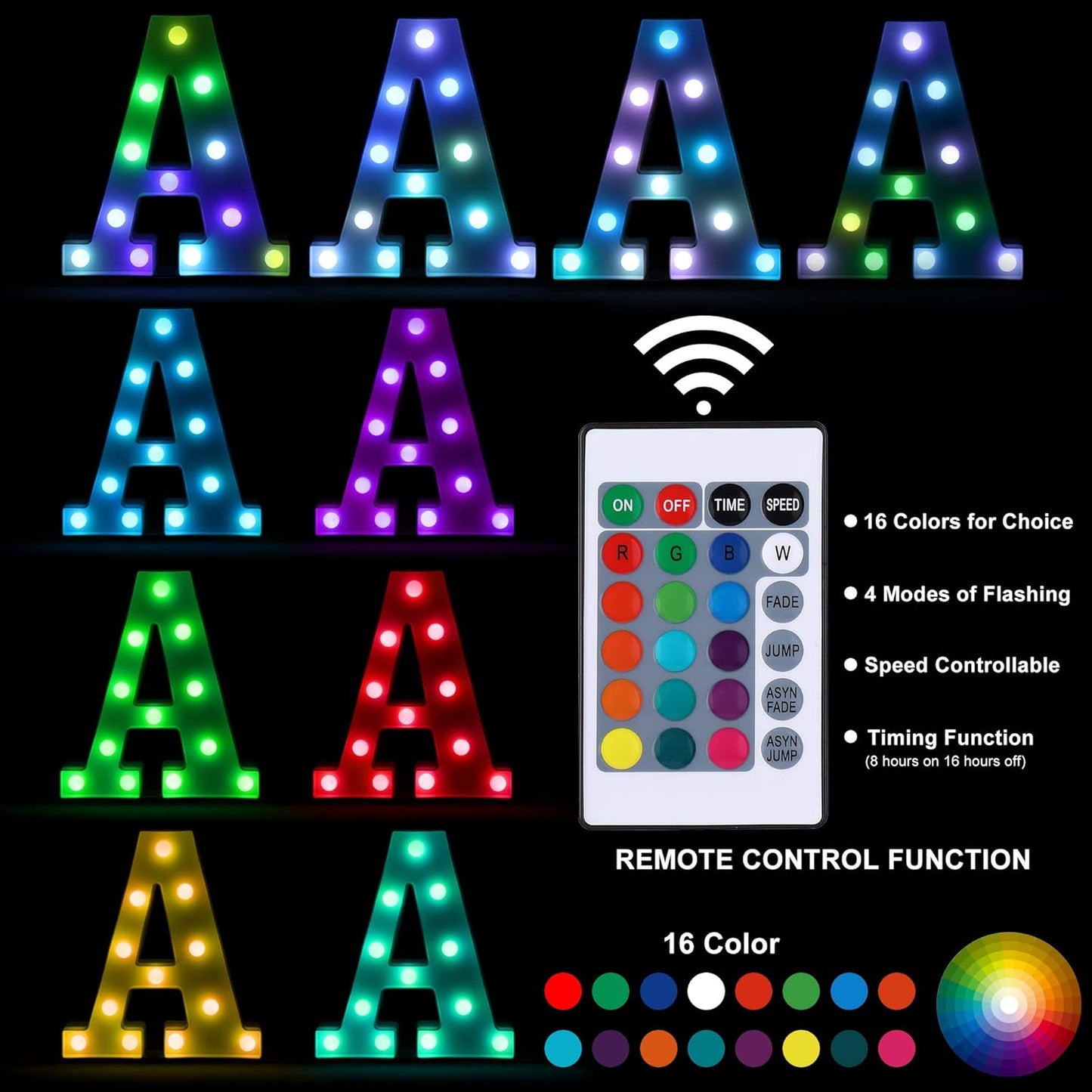 Foaky Colorful LED Letter Lights with Remote,Marquee Light Up Letters Sign for Night Light Wedding/Birthday Party Battery Powered Christmas Lamp Home Bar Decoration(Q)
