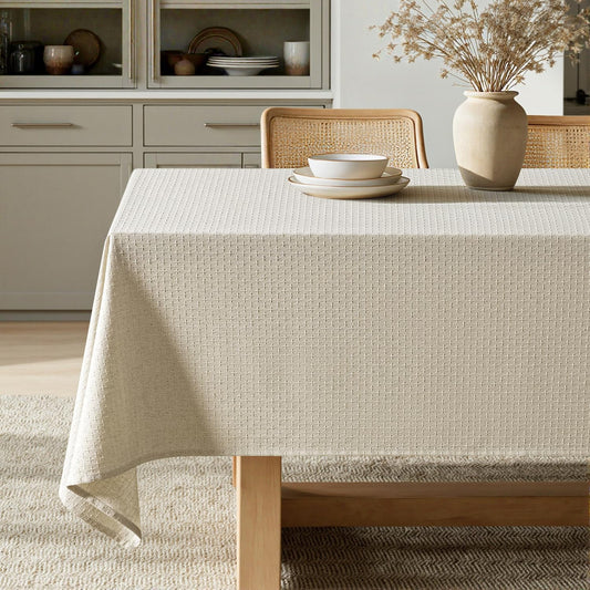 MIULEE Natural Linen Cottton Table Cloth Rectangle Tablecloth Waterproof Spillproof Cross-Star Textured Table Cltoth Decorative Farmhouse Style for Dining Party Weddings 60x104 Inch