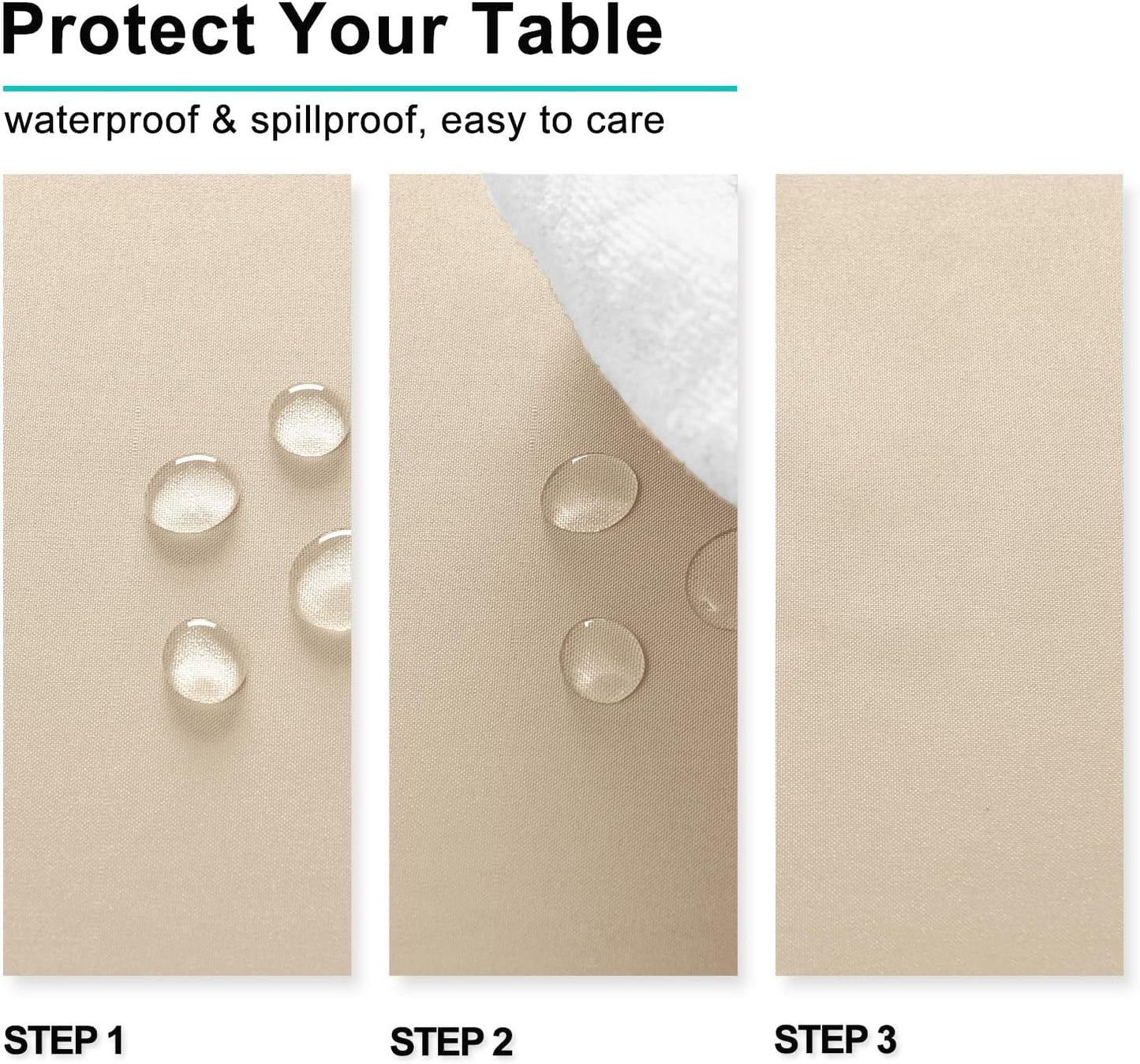 Hiasan Rectangle Tablecloth - Waterproof Washable Fabric Table Cloth for Wedding, Banquet, Gathering and Dining Room, 90 x 156 Inch, Beige