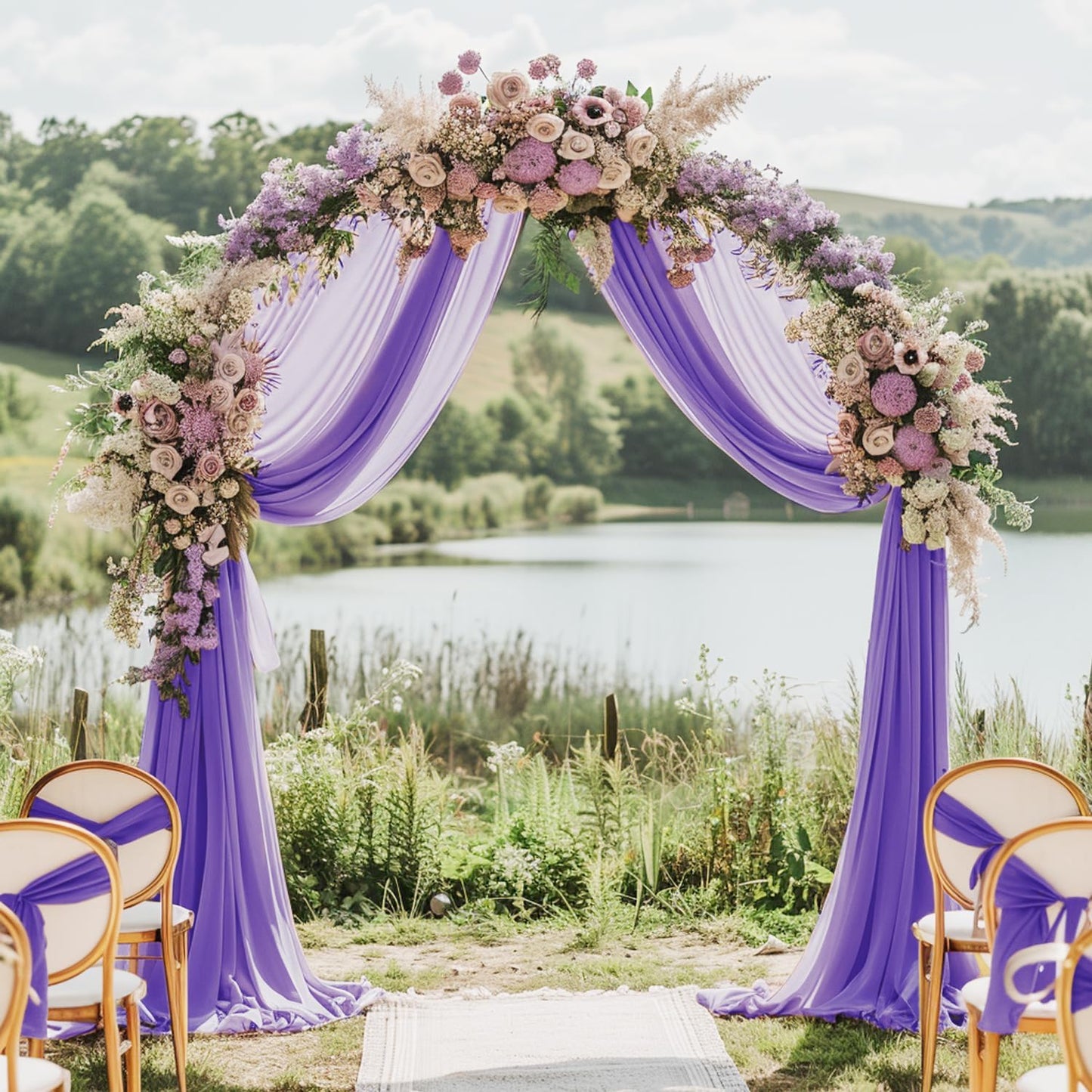 Wokceer Wedding Arch Draping Fabric 6 Panels 28.7" x 20FT Lavender Purple Sheer Fabric Backdrop Arch Draping Fabric for Wedding Ceremony Birthday Party Bridal Shower Decoration
