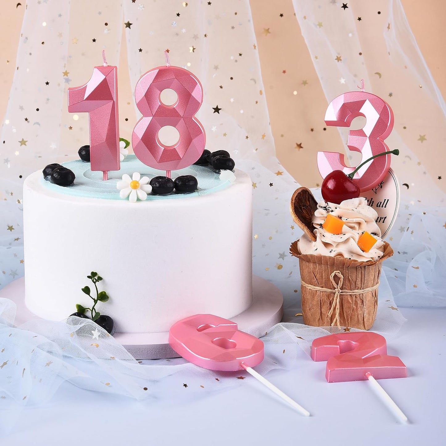 PHD CAKE 2.76 Inch Crystal Pink 7 Number Birthday Candles, Pink Number Candles, Cake Number Candles, Party Celebration
