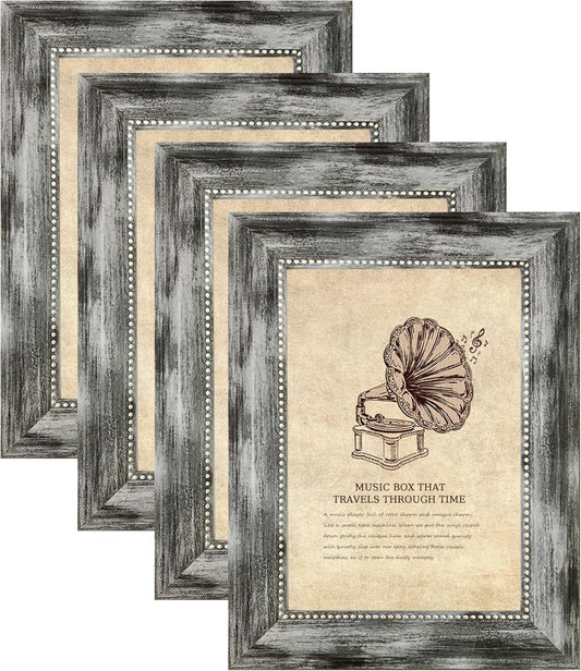 5x7 Picture Frames Set of 4 Vintage Photo Frame, Rustic Retro Photo Frame with Real Glass,Decorative Art Wall Mount and Tabletop Display Family Friends Wedding Gift