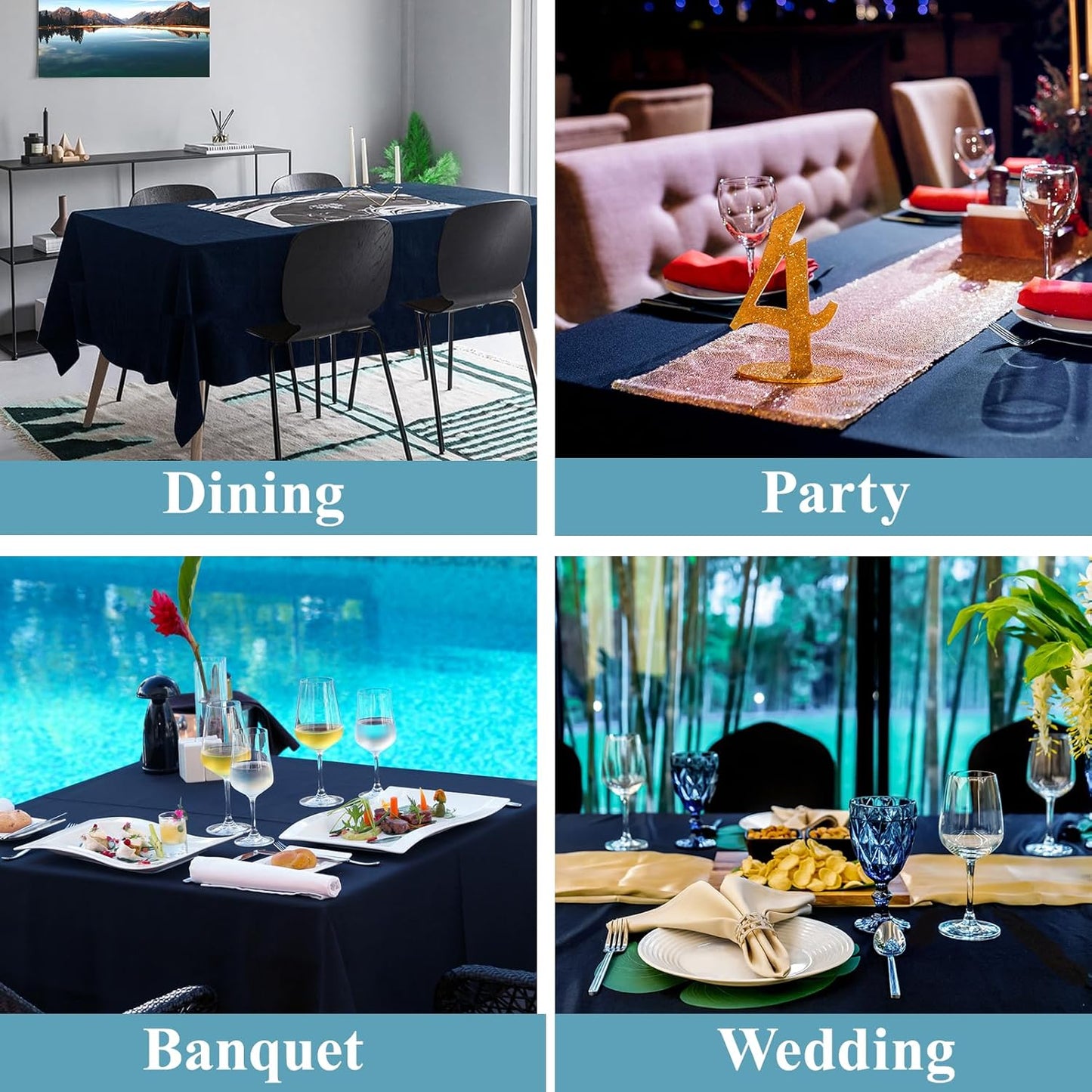 VidaFete Tablecloth 2 Pack 90 * 132inch Rectangle Table Cloth Polyester, Stain Wrinkle Resistant Rectangular Polyester Table Cover for Kitchen Dinning Party Wedding Buffet Decoration(Navy Blue)