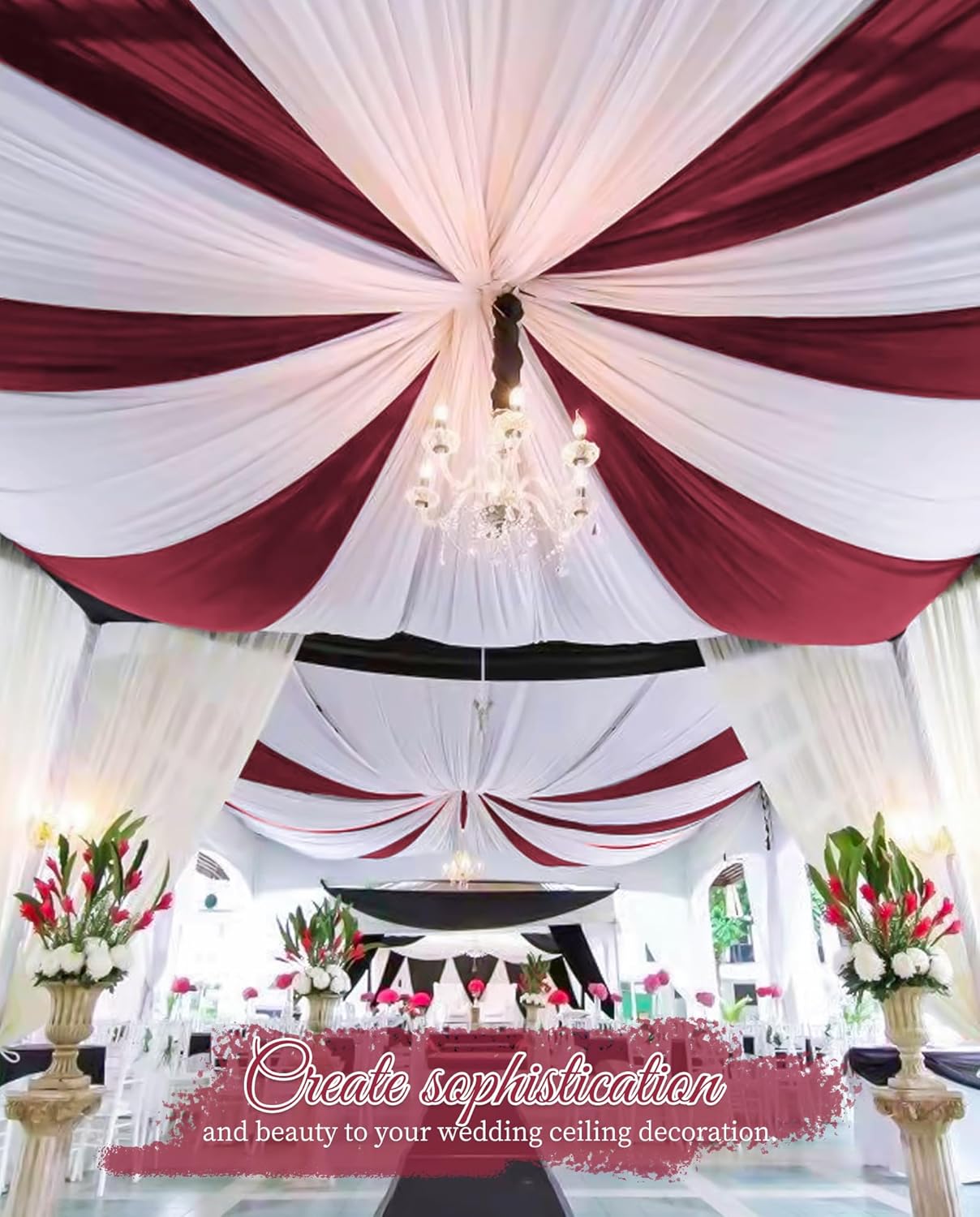 6 Panels Burgundy Wedding Ceiling Drapes 5ftx10ft Ceiling Drapes Chiffon Fabric Arch Draping Sheer Curtains Soft Drapery Draping Wedding Ceiling Decorations for Party Ceremony Stage Swag