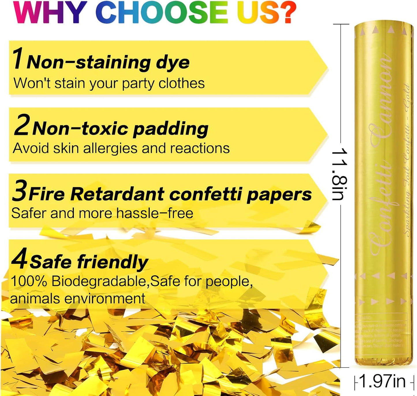 Gold Confetti Poppers - 12 Pack Golden Confetti Cannon for Wedding, Birthday, Graduation, Baby Shower, Anniversary, Christmas, New Year's