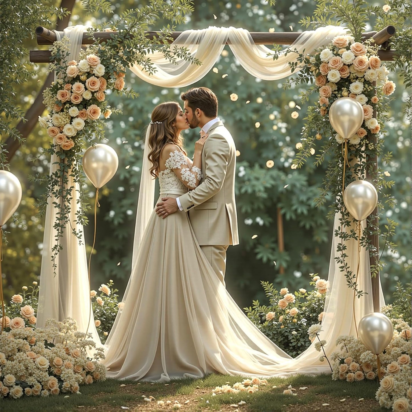 Wedding Arch Draping Fabric 1 Panel 18Ft Nude Sheer Chiffon Curtain Drapes 6 Yards for Wedding Ceremony Birthday Party Decoration