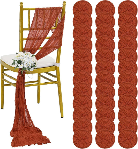 36 Pcs Terracotta Cheesecloth Chair Sashes, 16 x 108 inch Gauze Fabric Washable Chair Sashes Bows Designed for Aisle Decorations Universal Chair Cover Decor for Wedding Reception Party Banquet