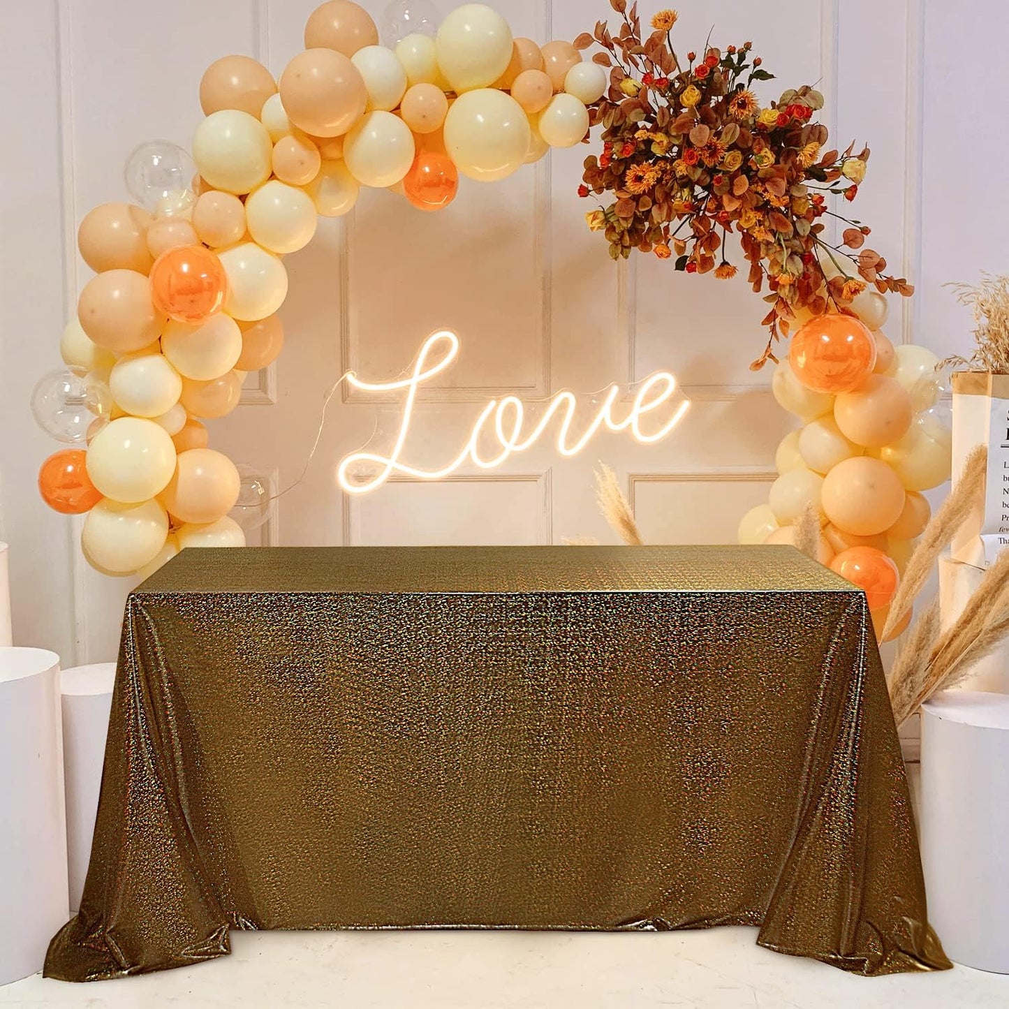 Fitable Black&Gold Sequin Tablecloth for Parties 60x102 Inch - Sparkle Glitter Table Cloth Laser Round Overlay for Wedding Baby Shower Ceremony Birthday Holiday Banquet