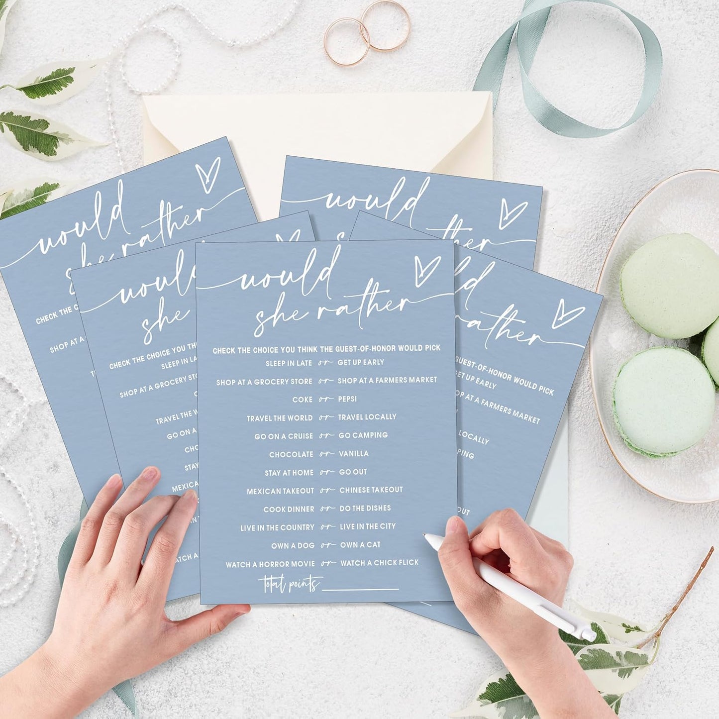 Fun Blue Bridal Shower Games Cards, Would She Rather Bridal Shower Game for 25 Guests Entertainment, Engagement Party Wedding Games for Guests, Minimalist Wedding Party Supplies - B11