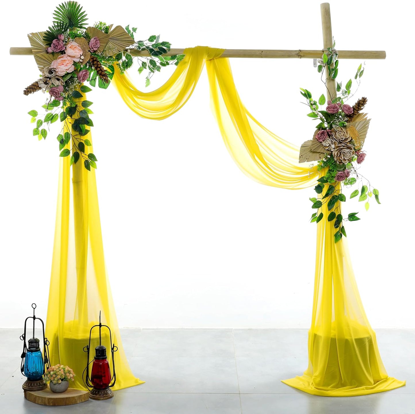 VDS Pack of 1 Panel (30 Inch X 30 Feet) Wedding Arch Draping Fabric Sheer Chiffon Fabric Drapery for Wedding Ceremony Reception Swag Backdrop Canopy Chuppah ARBO Altars Decoration (Yellow)