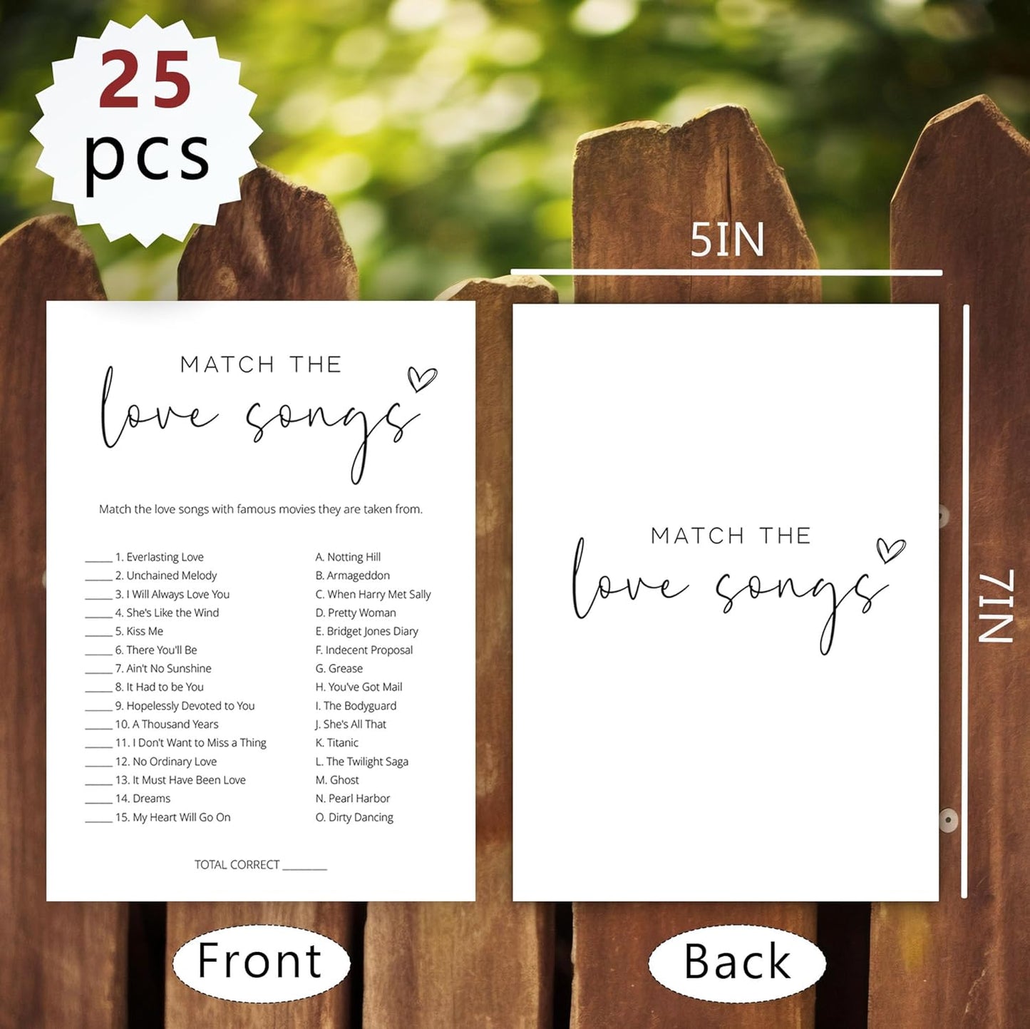Bridal Shower Games, Match the Love Songs, 25Pcs Minimalist White Double-Sided Bridal Game Cards with 1 Answer Key, Wedding Shower Games for Guests, Engagement Bachelorette Party Supplies - A02