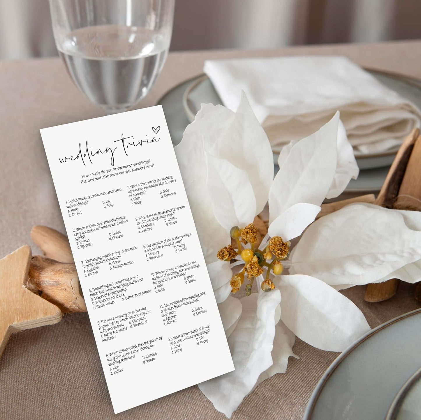 Bridal Shower Games, Wedding Trivia, 25Pcs 4x9inch Minimalist White Double-Sided Bridal Game Cards with 1 Answer Key, Wedding Shower Games for Guests, Engagement Bachelorette Party Supplies - A08