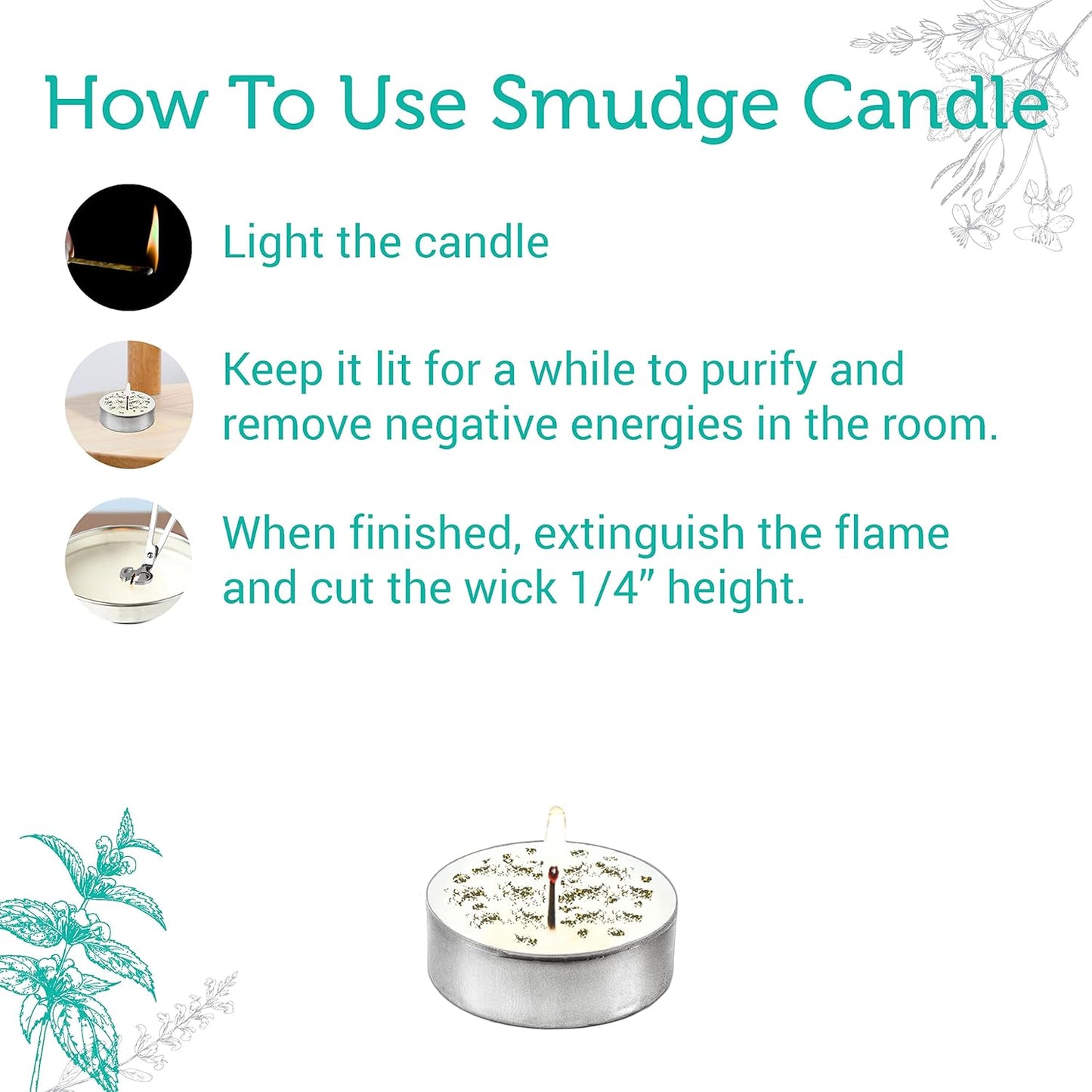 SOUL STICKS 12 Pack Little Smudgies Tealight Candles Smudge Candle for Cleansing House, Meditation, Chakra Healing | Made with Crystals and Herbs (White Sage & Eucalyptus)