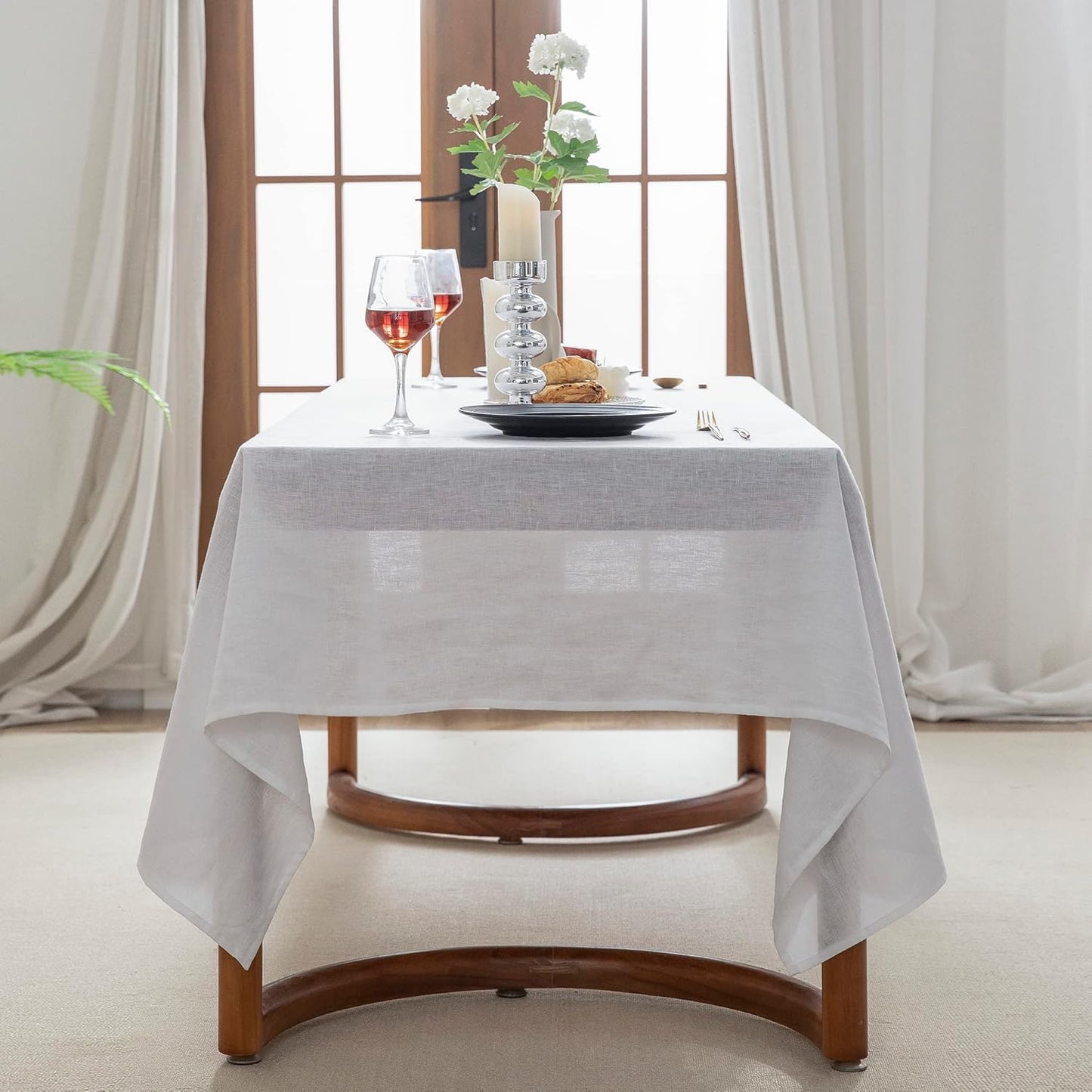EVERLY 100% Pure Linen Rectangle Tablecloths 60x144Inches for Dining, Buffet Parties, Picnic,Events, Weddings and Restaurants, Decorative Halloween, Thanksgiving Machine Washable Tablecloths-White